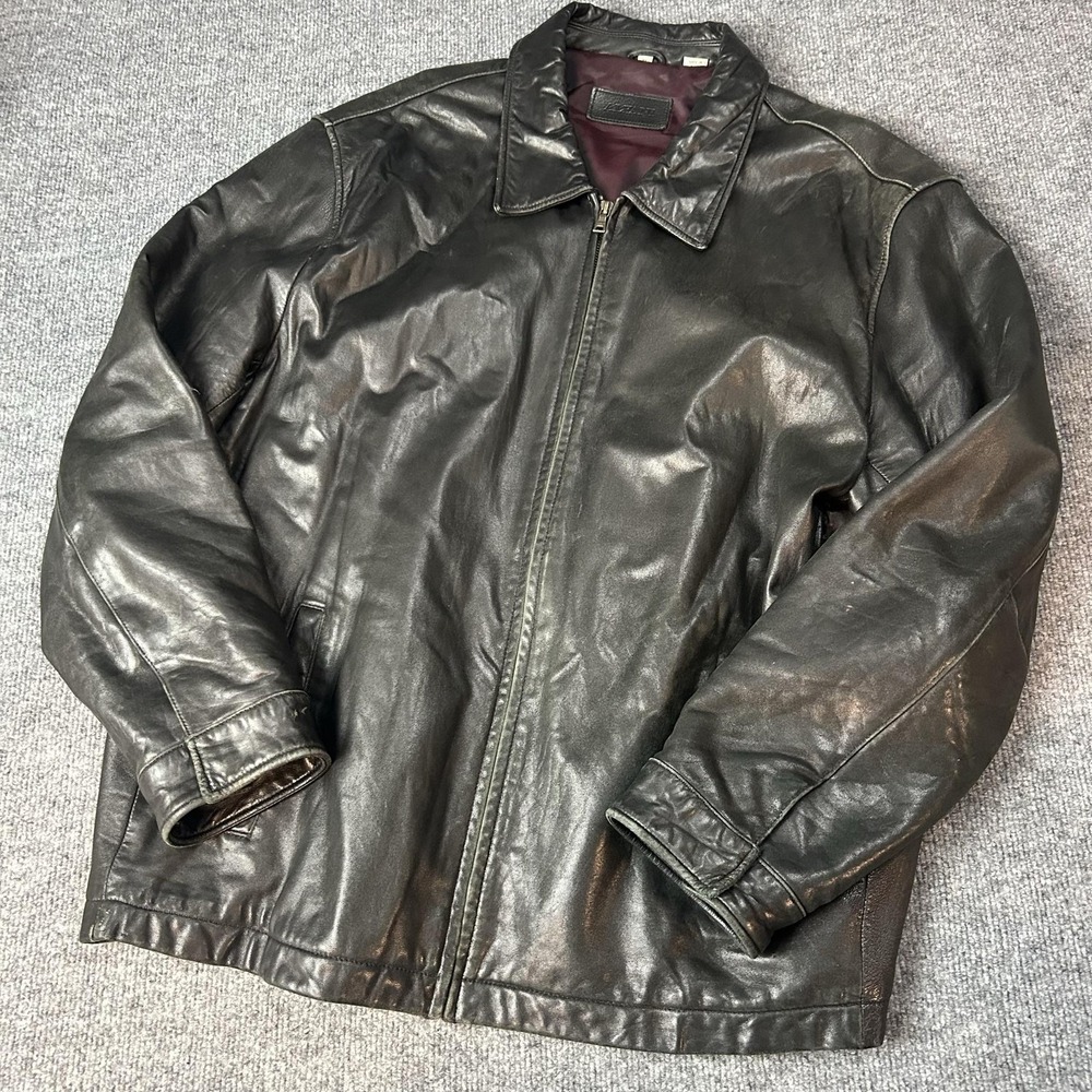 Alfani Jacket Mens XL Black Leather Bomber Full Zip Collared Insulated Lined